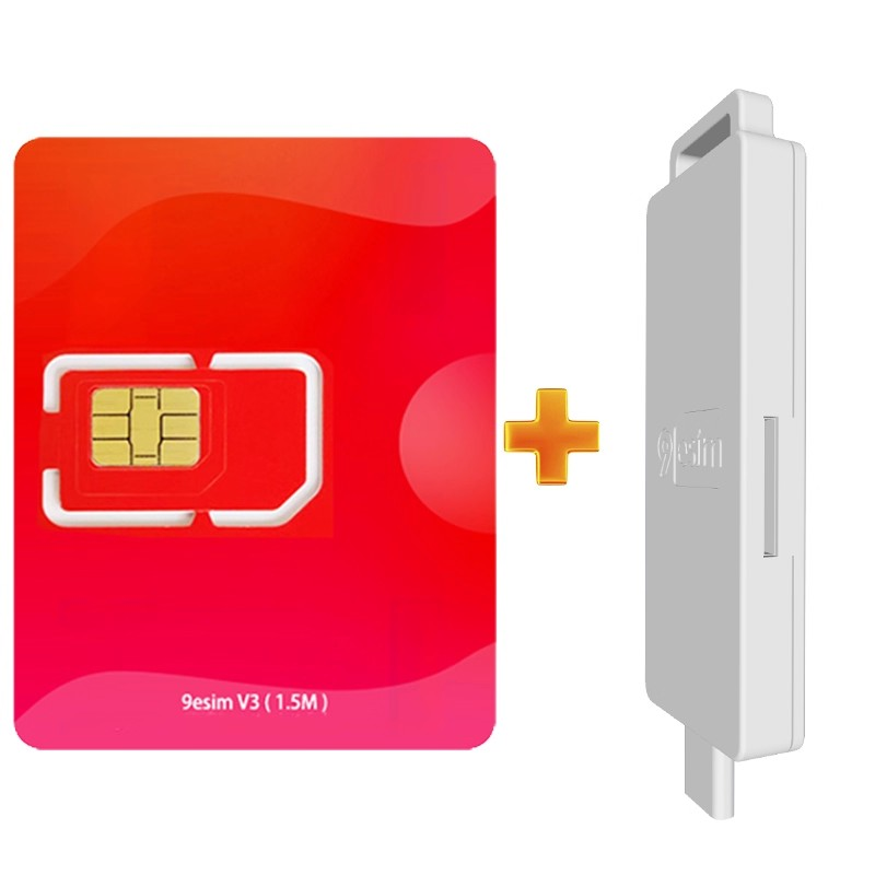 9eSIM V3 实体卡与 USB-C 读卡器实物,iOS 写卡用的就是这一套