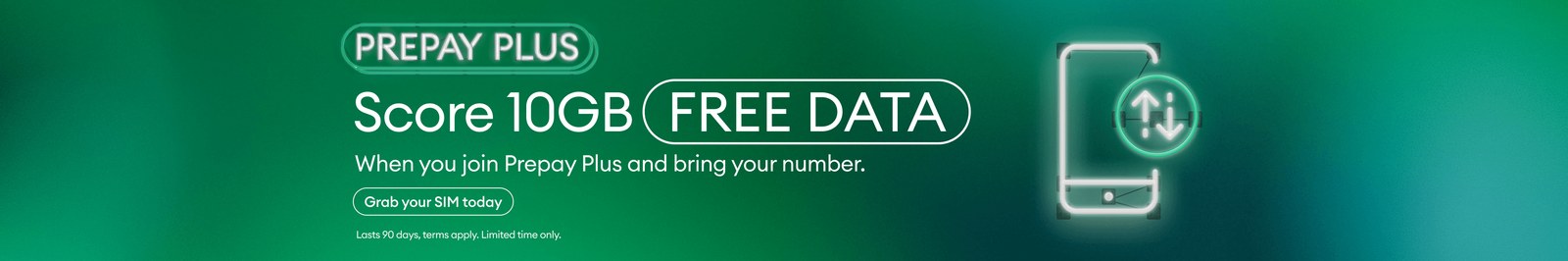 One NZ 官方携号转网横幅:标注「Bring your number & get 10GB FREE」,注明限时优惠,数据自携号转网起 90 天有效,条款见 one.nz/portingterms
